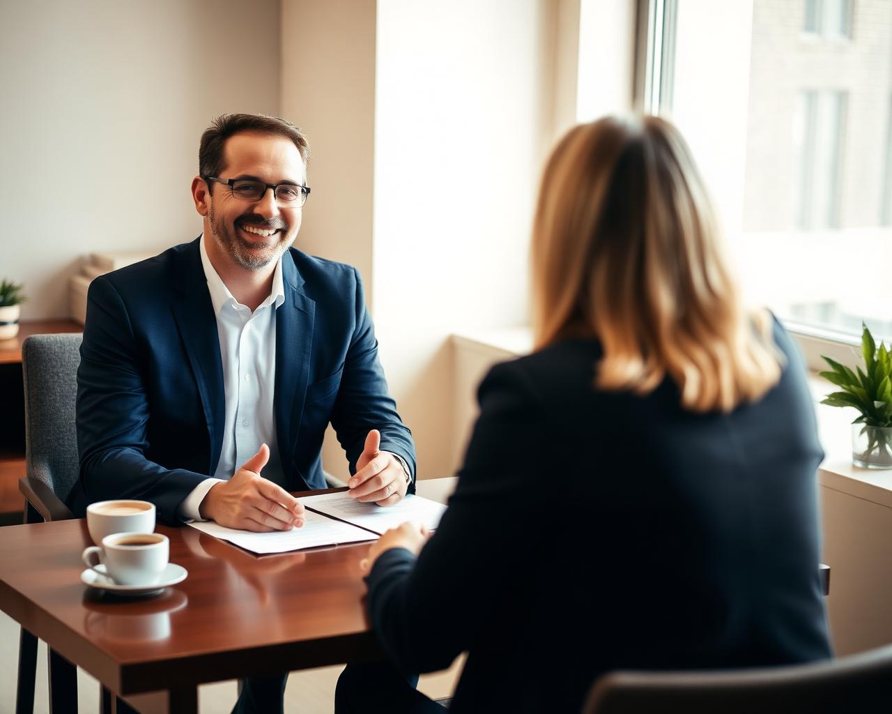 Friendly attorney meeting with a parent